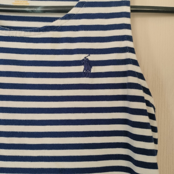 Polo Ralph Lauren Dress Nautical strip tank top ruffle blue and white l 12/14 - Picture 2 of 4